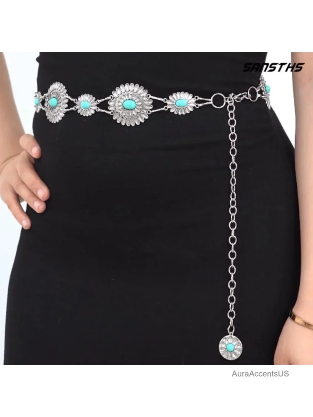 Western Concho Chain Belt Cowgirl Boho Accessory for Women